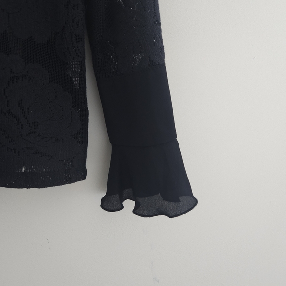 See By Chloe Navy Blue Lace High Neck Long Sleeve Ruffled Blouse - Picture 5 of 11